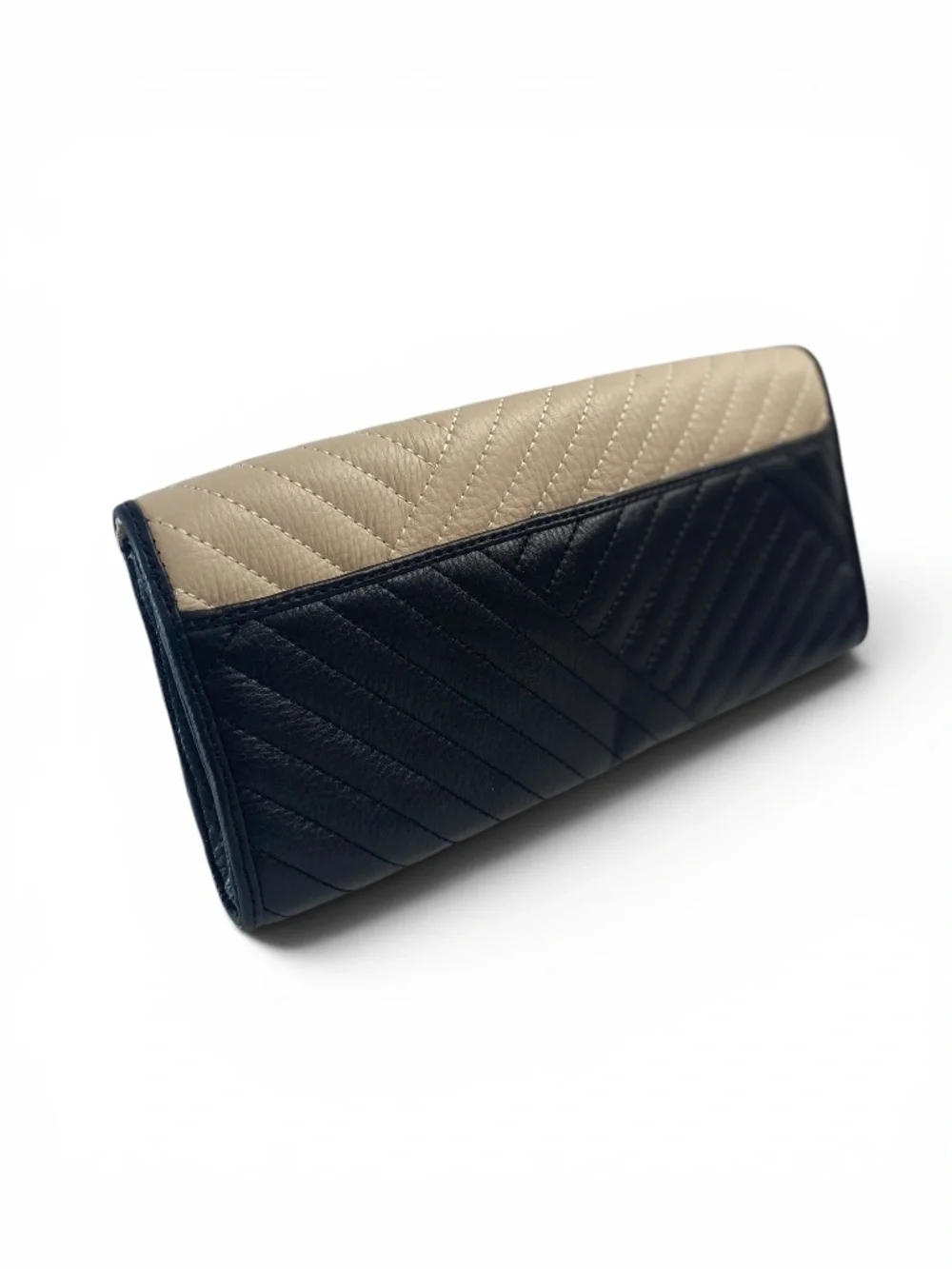 Calvin Klein NEW quilted leather clutch cream body black trim gold hardware NWT